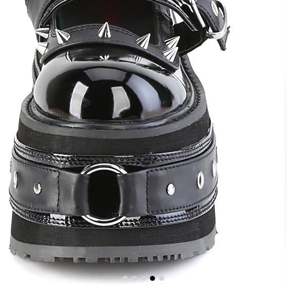 Demonia Black Platform Mary Jane Shoes with Spikes - Picture 2 of 5